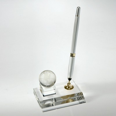 Awards-Crystal Globe Pen Set w/ Silver Pen.2-3/4" high