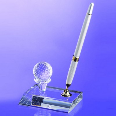 Awards-Crystal golf pen set w/ silver pen.3" high