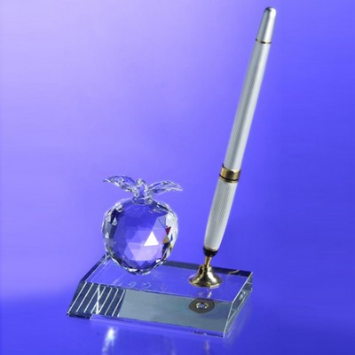 Awards-Crystal Apple Pen Set w/ Silver Pen.3-1/4" high